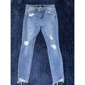Harper Distressed Jeans Ripped‎ Frayed Hem High Rise Denim Blue Size 28